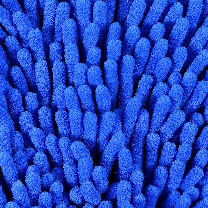 Chenille Microfiber Wash Mitt - Blue Thick and Absorbent Scratch Free Car Wash Mitt - Complete with Wheel Brush