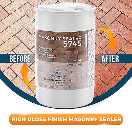 DeckGeneral High Gloss Masonry Sealer 5745 - Heavy Duty Outdoor Concrete Sealer - Multi-Purpose Acrylic-Based Waterproof Coating for Bricks, Mortar, Patio, Stairs, Walls, Pavement Etc. - 55 Gallon