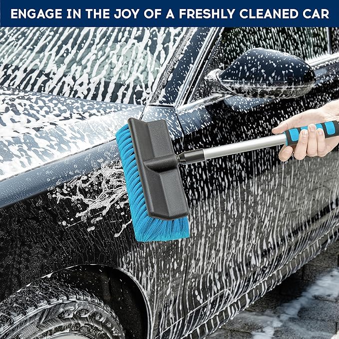 DSV Standard Car Wash Brush with 50'' Long Handle, Car Cleaning Brush with Hose Attachment, Car Brushes for Washing 10'' Soft Bristles for Scratch-Free Cleaning Auto, Truck, Boat, Floor and More