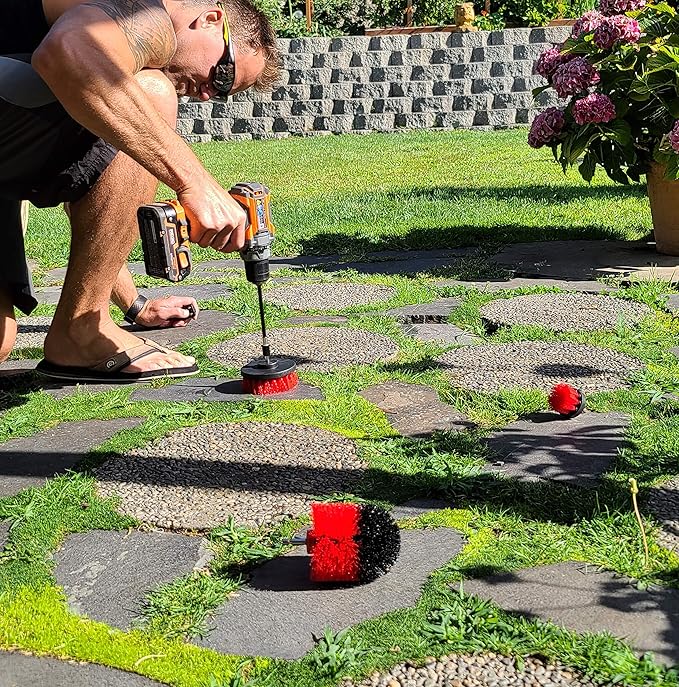 Bring It On Cleaner Drill Brush Attachment Set Three Brushes| Power Scrubber Brush Cleaning Kit | Plus 6 Inch Extension, Use On Grout, Cars, Bathroom Surfaces, Tile, Baseboard, Shower and Tubs