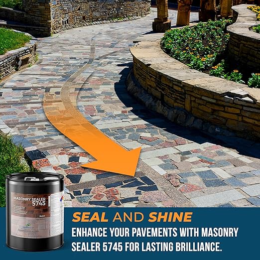 DeckGeneral High Gloss Masonry Sealer 5745 - Heavy Duty Outdoor Concrete Sealer - Multi-Purpose Acrylic-Based Waterproof Coating for Bricks, Mortar, Patio, Stairs, Walls, Pavement Etc. - 5 Gallon