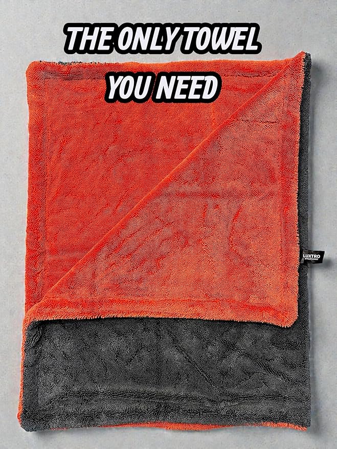 24”x36” Car Drying Towel – Dual-Color Black & Crimson Red | 1300 GSM Twist Loop Microfiber | Ultra Absorbent, Lint-Free, Scratch-Free | Fast Drying for Cars, Trucks & SUVs