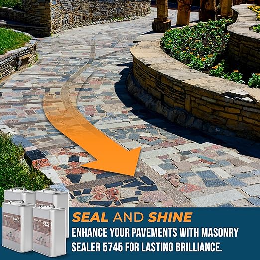 DeckGeneral High Gloss Masonry Sealer 5745 - Heavy Duty Outdoor Concrete Sealer - Multi-Purpose Acrylic-Based Waterproof Coating for Bricks, Mortar, Patio, Stairs, Walls, Pavement -Case of 4(1 Gal)